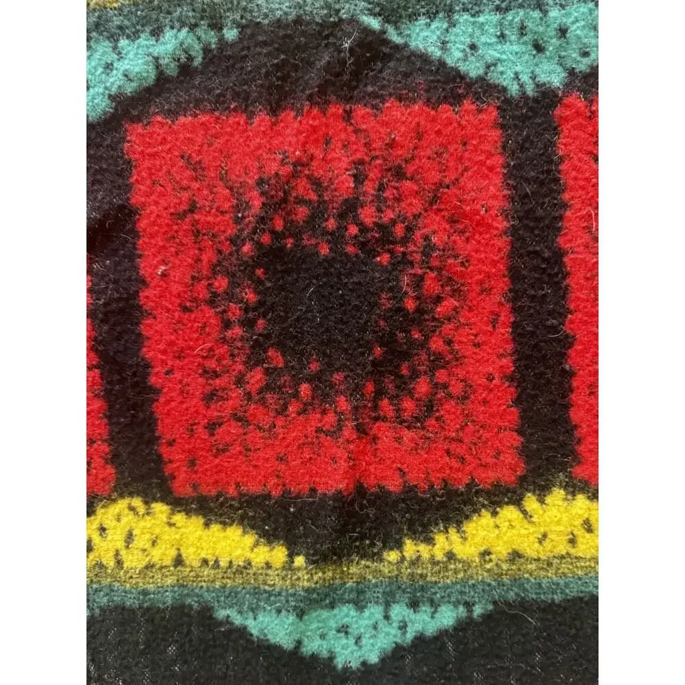Vintage 1980s Reversible Wool Blend Acrylic Throw Blanket Retro Geometric